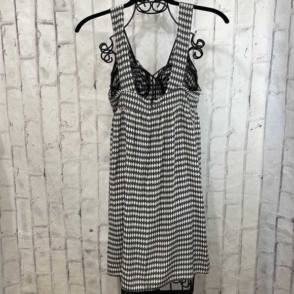 Dream Society Mini Dress Silk Slip Off White Diamond Pattern on Grey Hight Waist - Picture 4 of 9